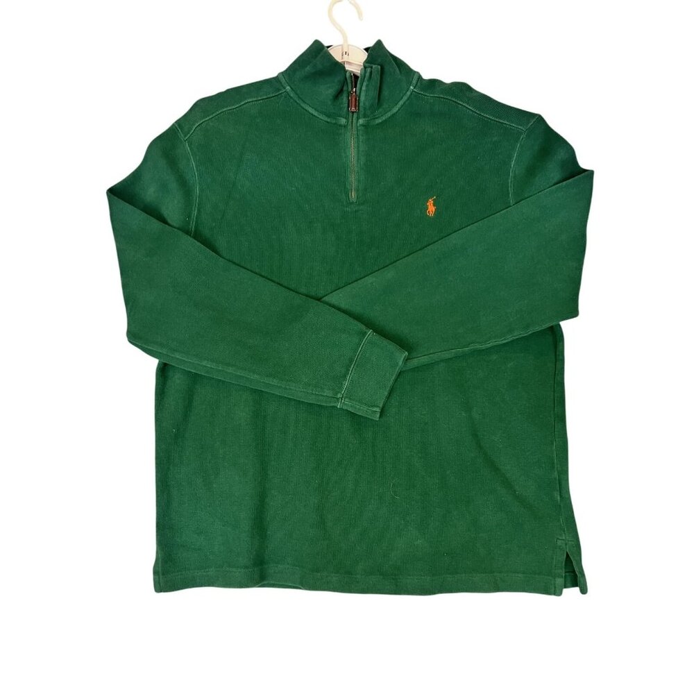 Polo Ralph Lauren Men XL Pullover Tunic Sweater Green 1/4 Zip Pony Casual Cotton